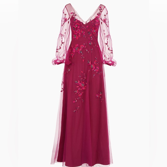 Theia Adora Embroidered Tulle Gown, Color: Fig, Size:14 - Picture 6 of 9
